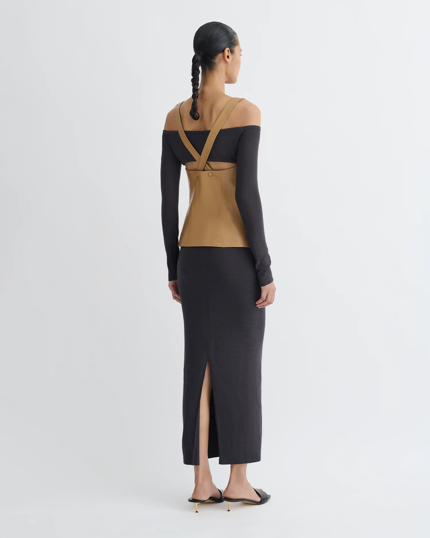 Ferr - Wool Jersey and Okobor™ Alt-Leather Top - Oak/Grey - Image 3