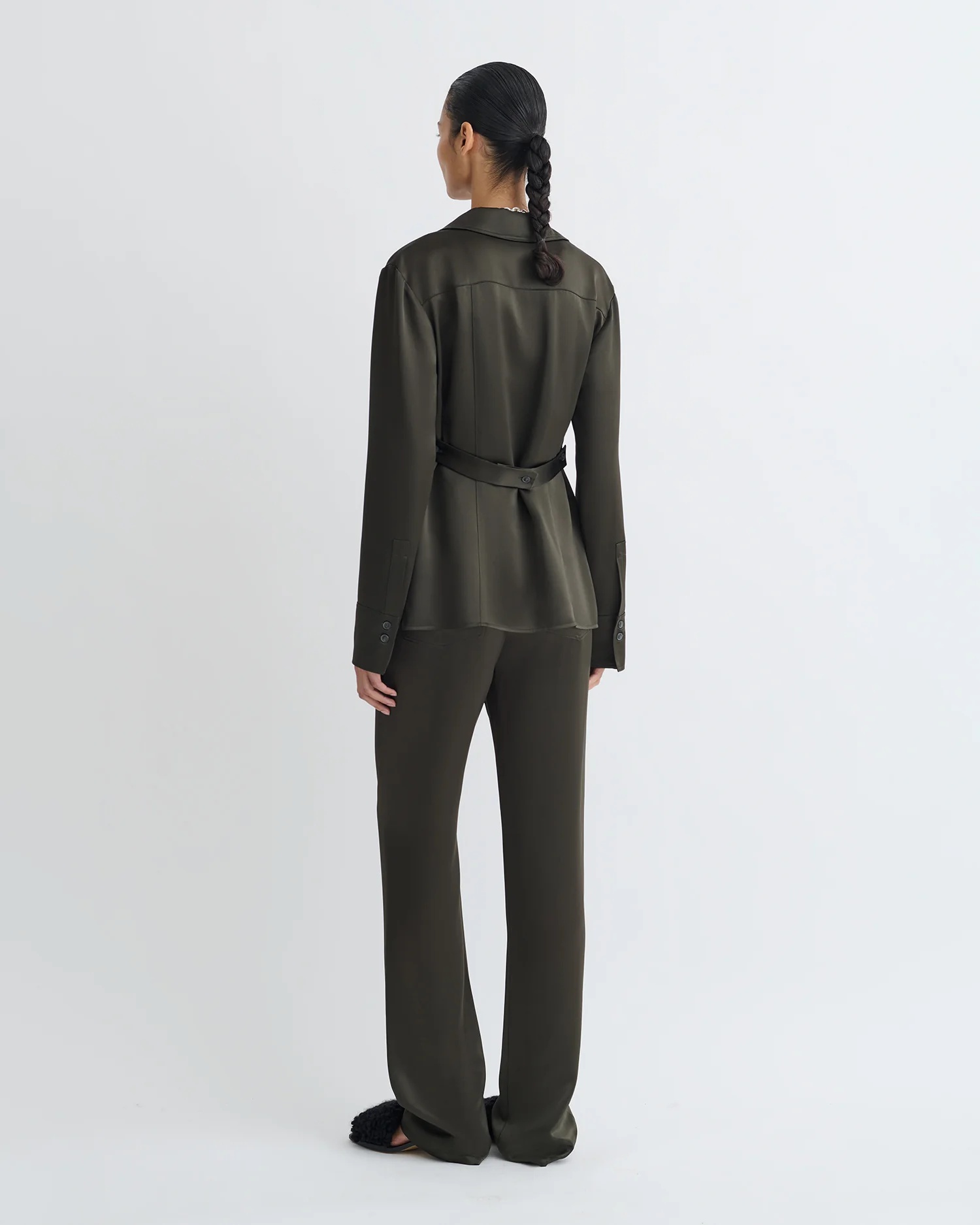 Nathalie - Slip Satin Shirt - Dark Green - Image 3