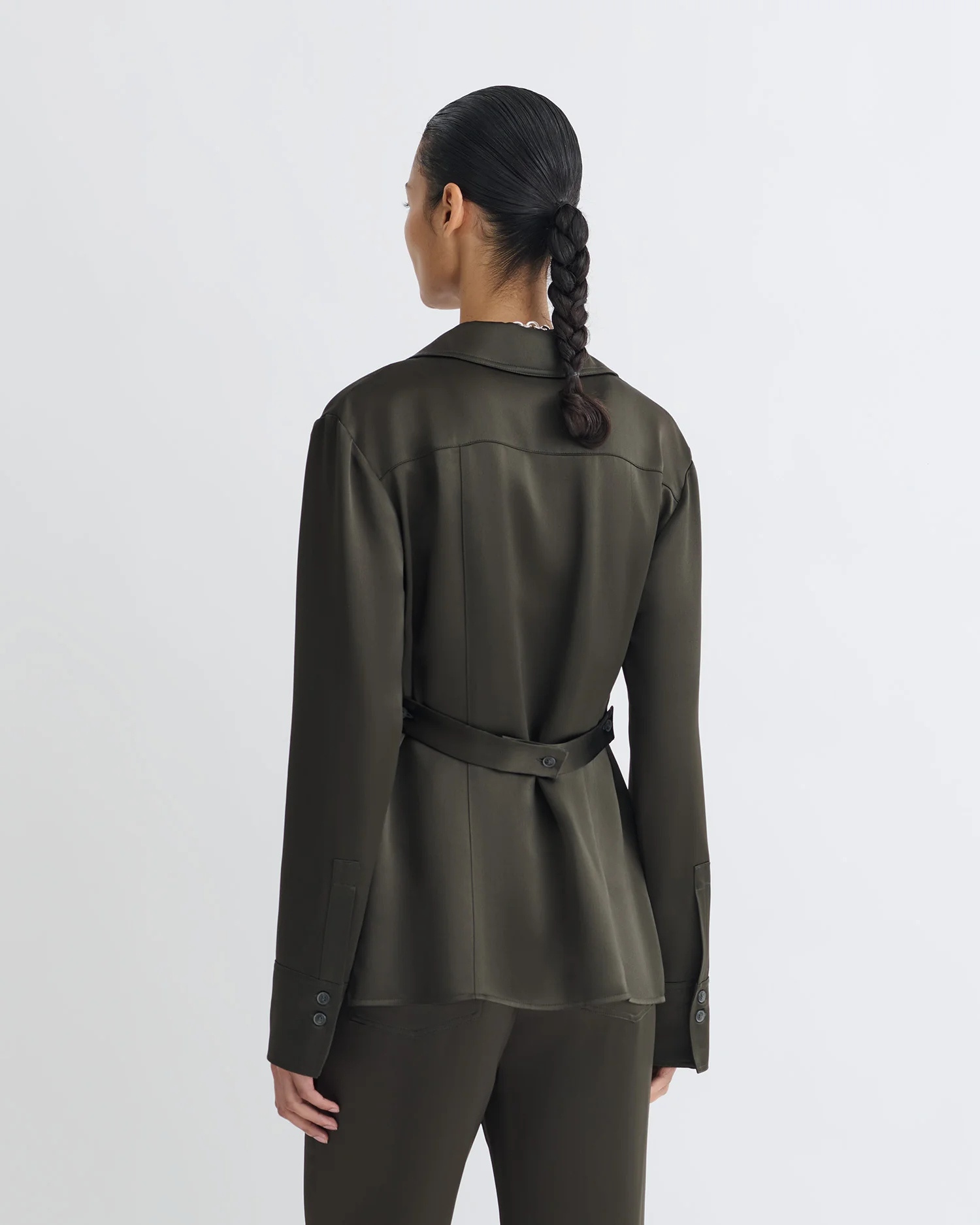 Nathalie - Slip Satin Shirt - Dark Green - Image 4