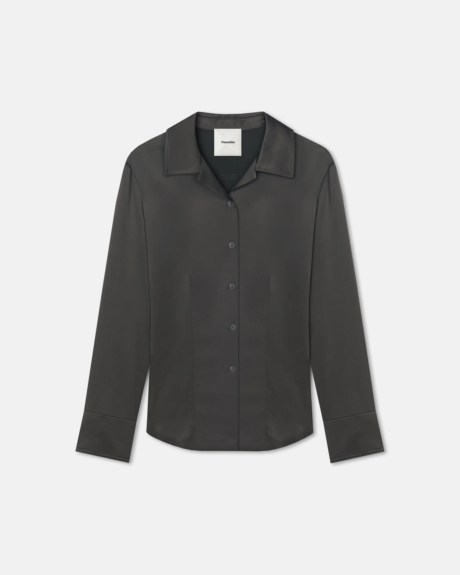 Nathalie - Slip Satin Shirt - Dark Green - Image 5