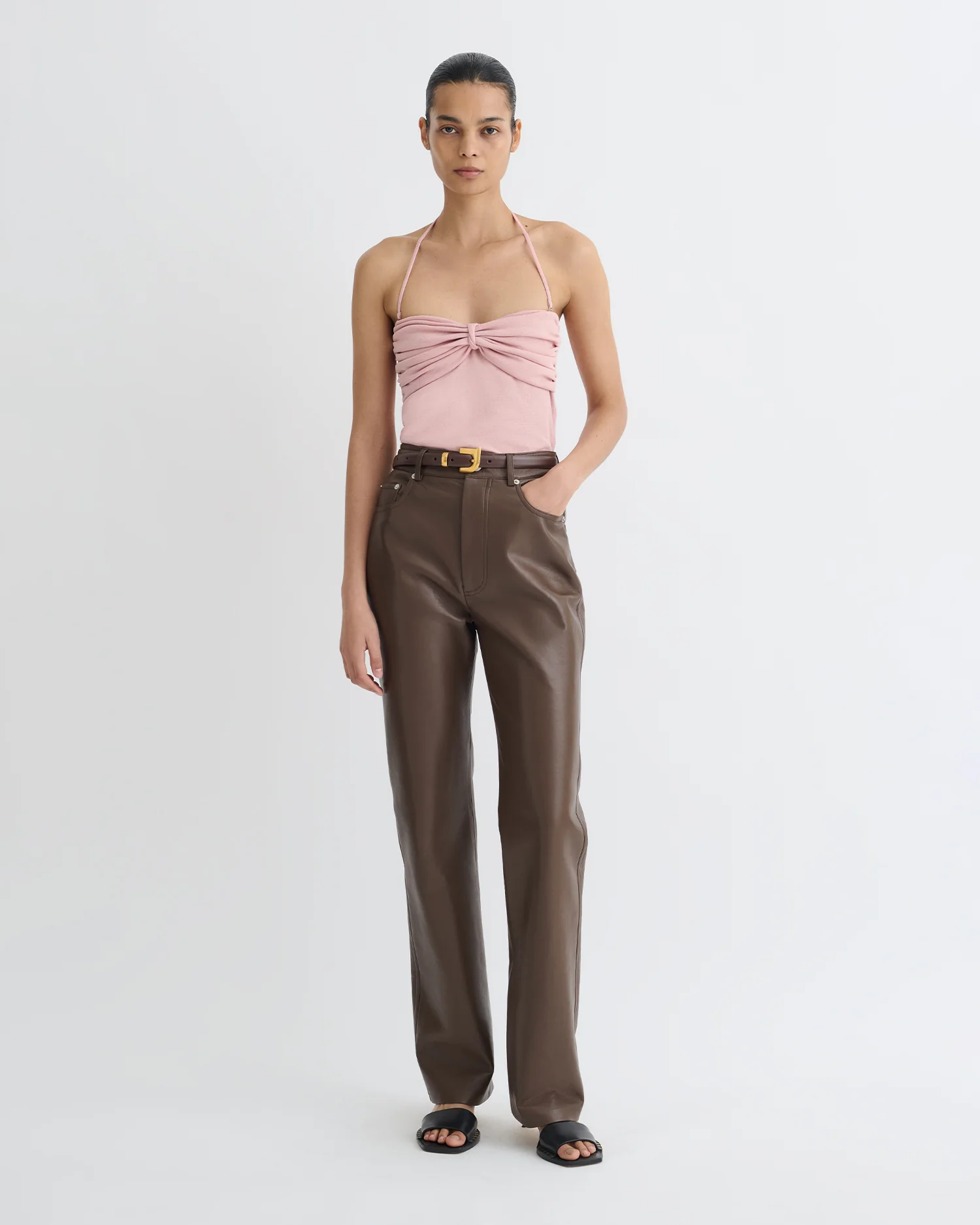 Rissa - Halter Neck Mesh Jersey Top - Pink - Image 3