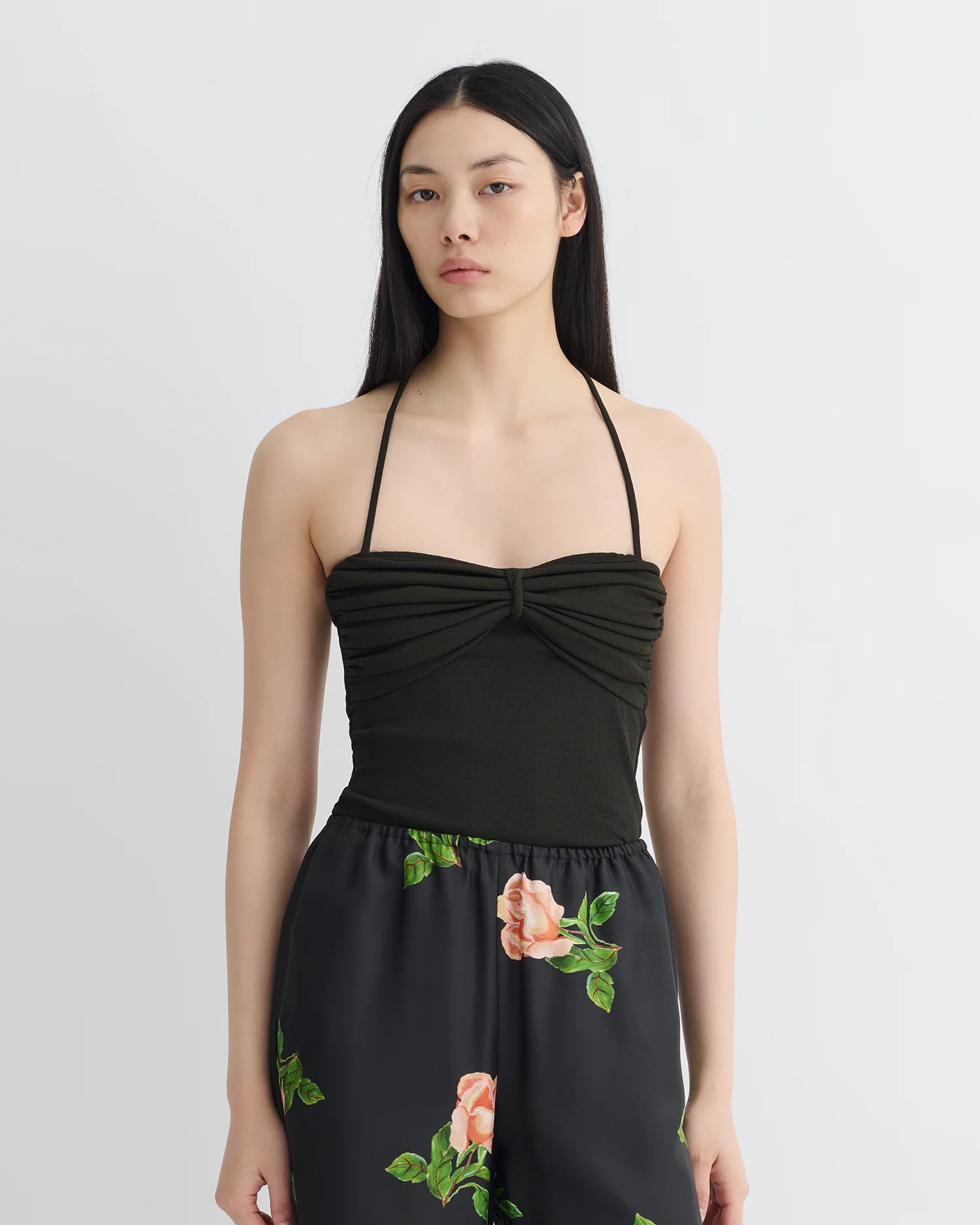 Rissa - Halter Neck Mesh Jersey Top - Anthracite