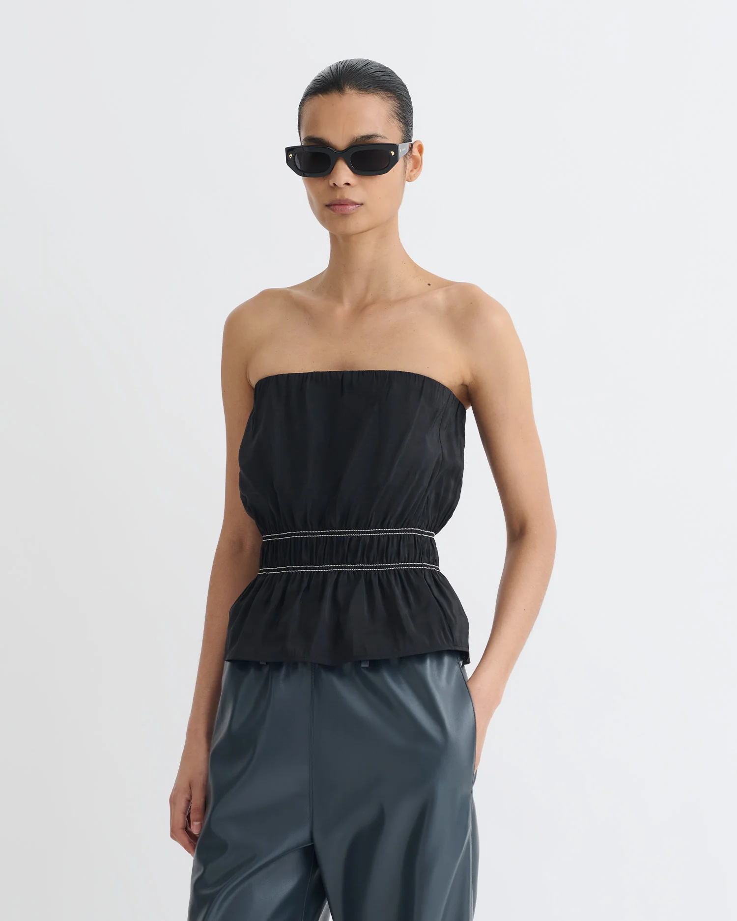 Rosey - Glass Poplin Bandeau Top - Black