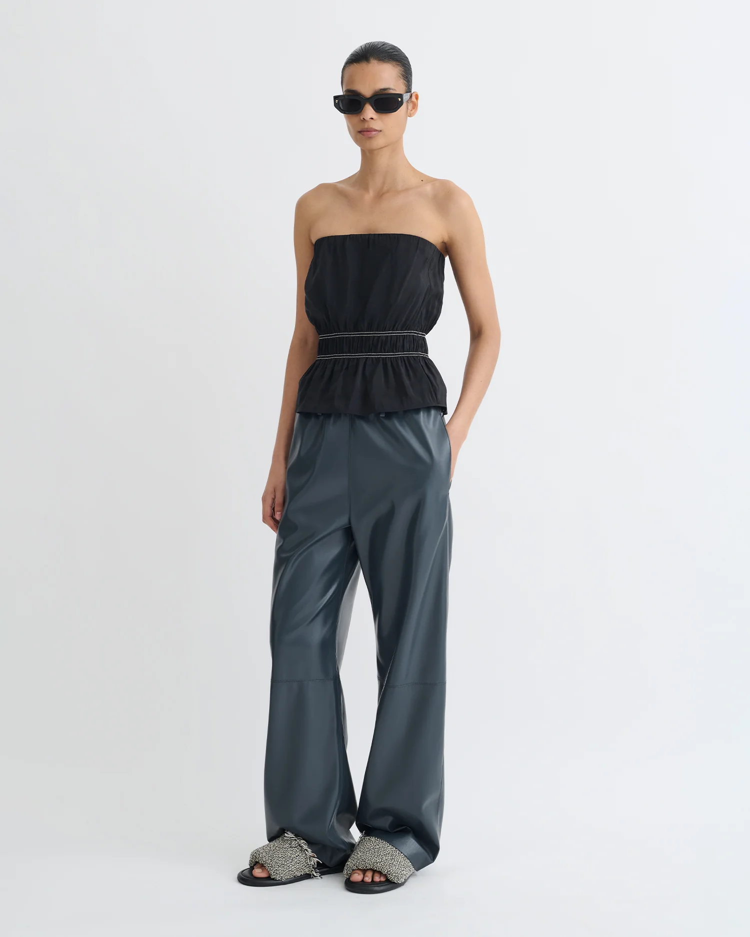 Rosey - Glass Poplin Bandeau Top - Black - Image 2