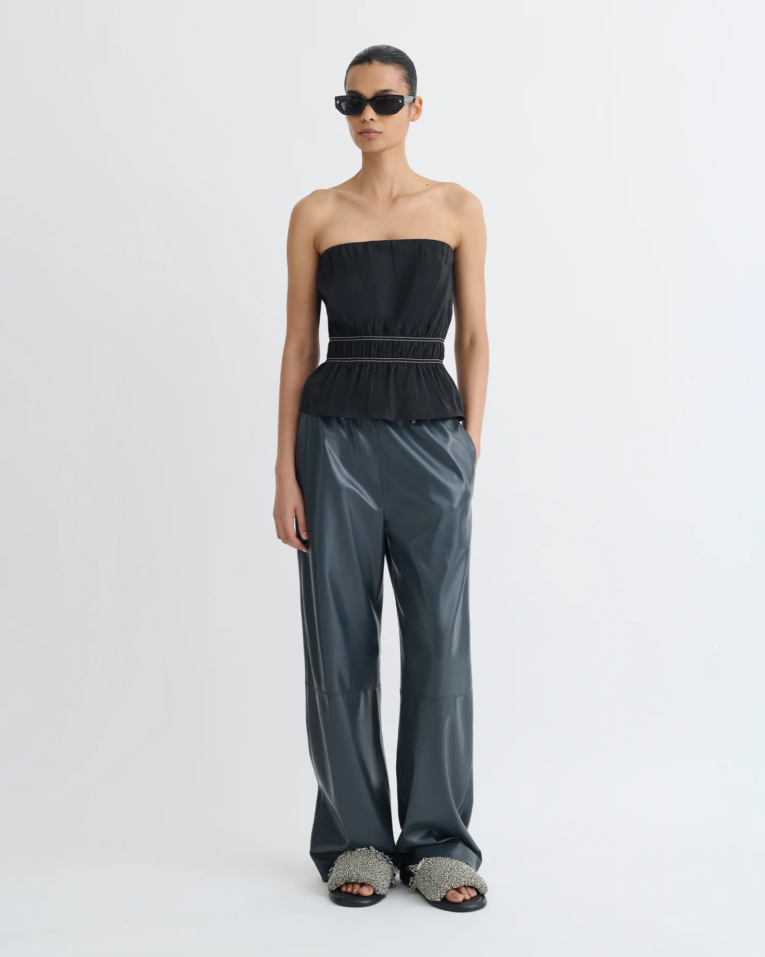 Rosey - Glass Poplin Bandeau Top - Black - Image 3