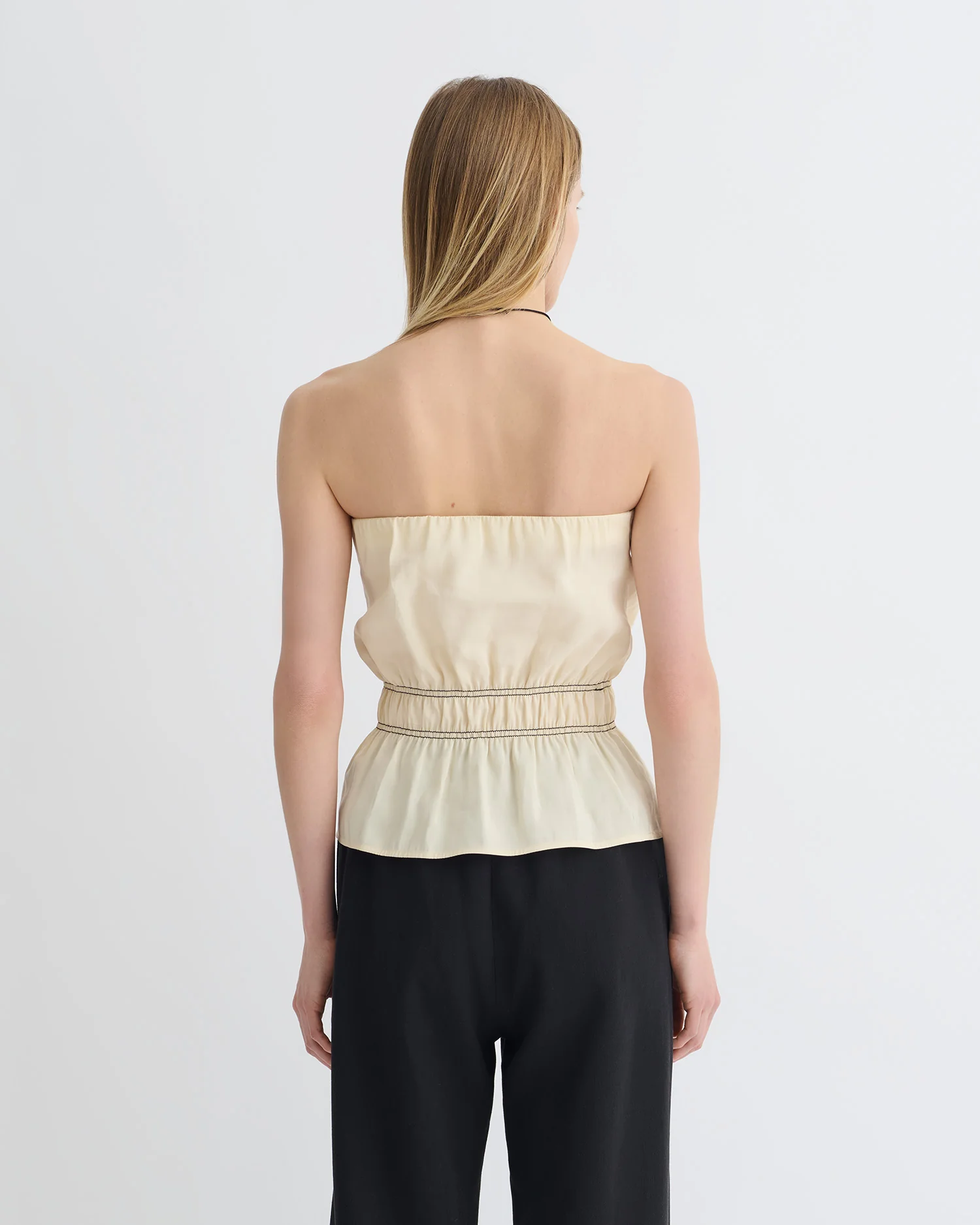 Rosey - Glass Poplin Bandeau Top - Oat - Image 2