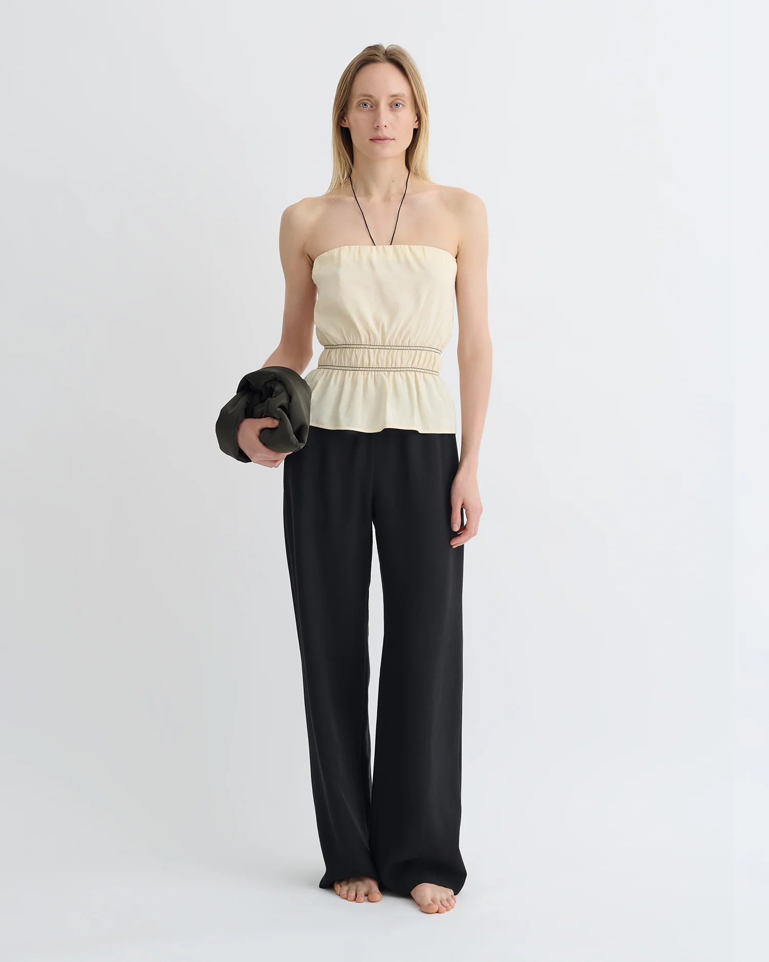 Rosey - Glass Poplin Bandeau Top - Oat - Image 3
