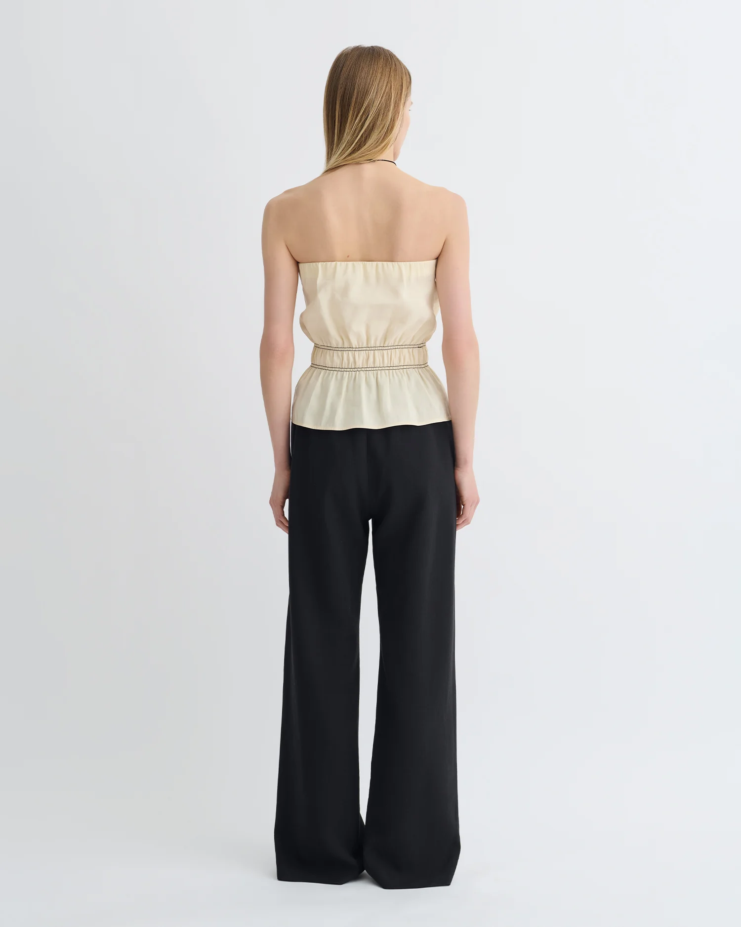 Rosey - Glass Poplin Bandeau Top - Oat - Image 4