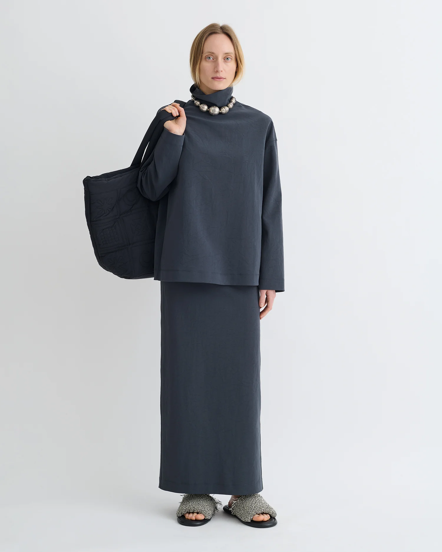 Sitara - Paper Jersey Turtleneck Top - Dusty Blue - Image 2