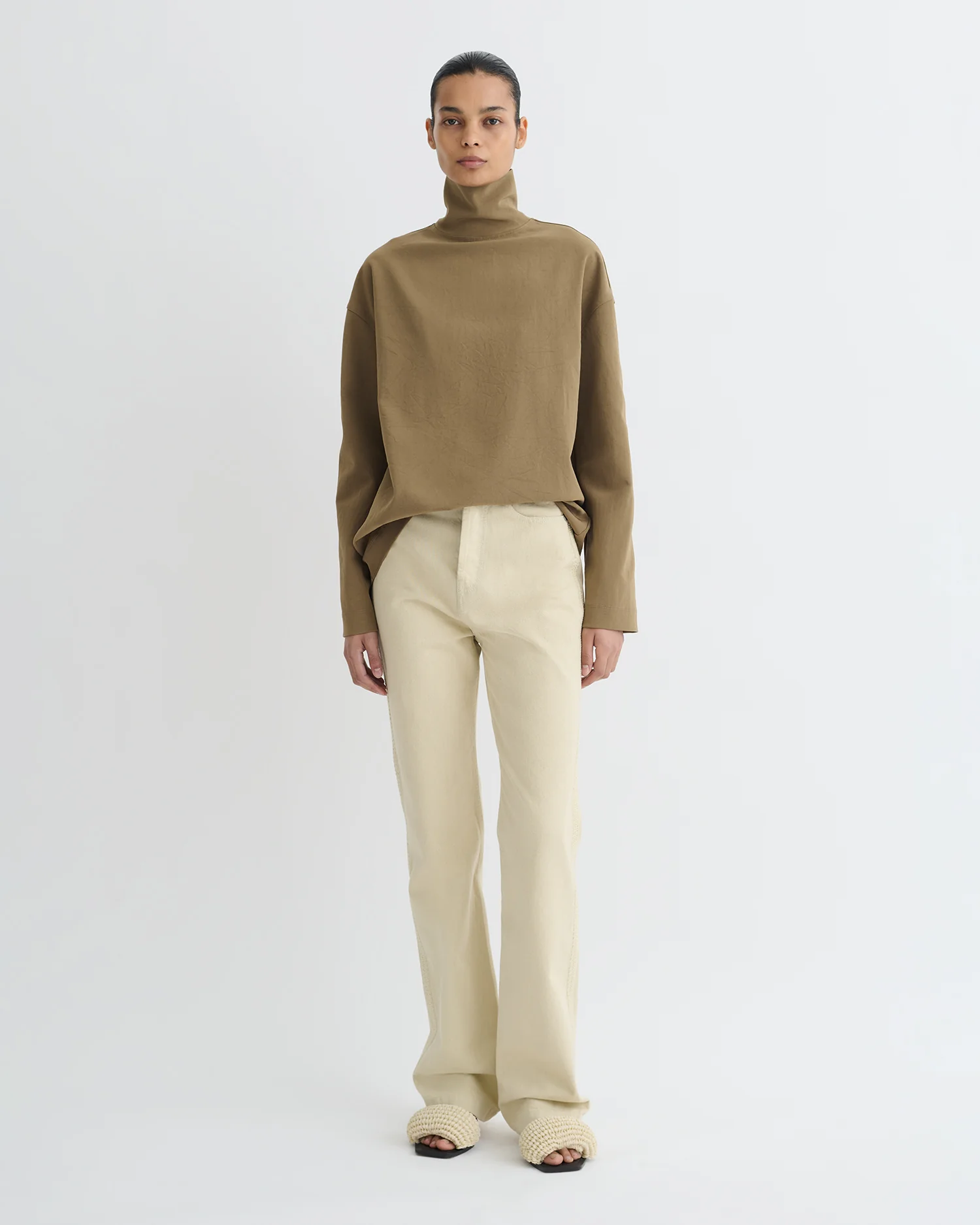 Sitara - Paper Jersey Turtleneck Top - Brown - Image 3