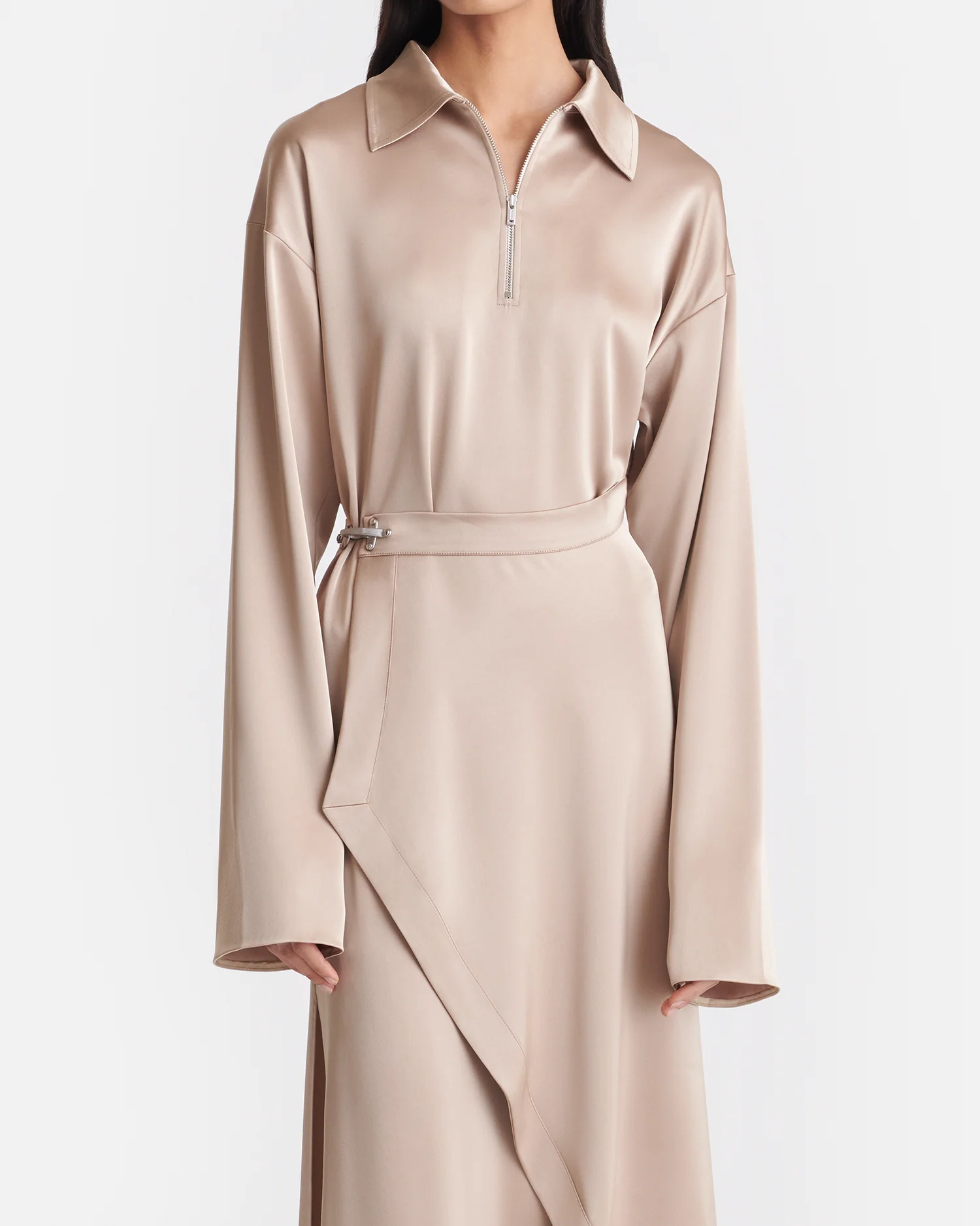 Colter - Draped Slip Satin Midi Dress - Dune - Image 3