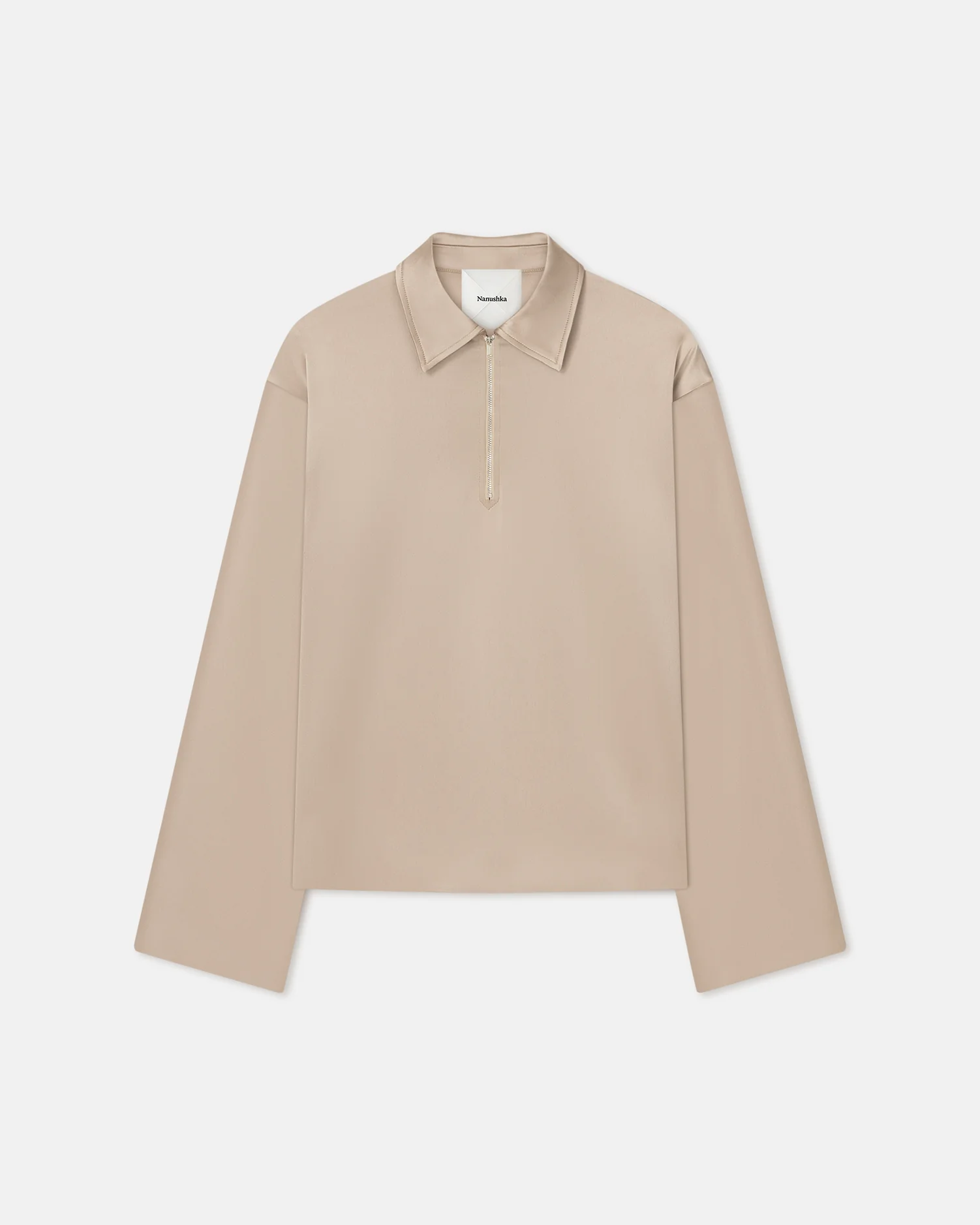 Mencia - Slip Satin Polo-Neck Top - Dune - Image 4