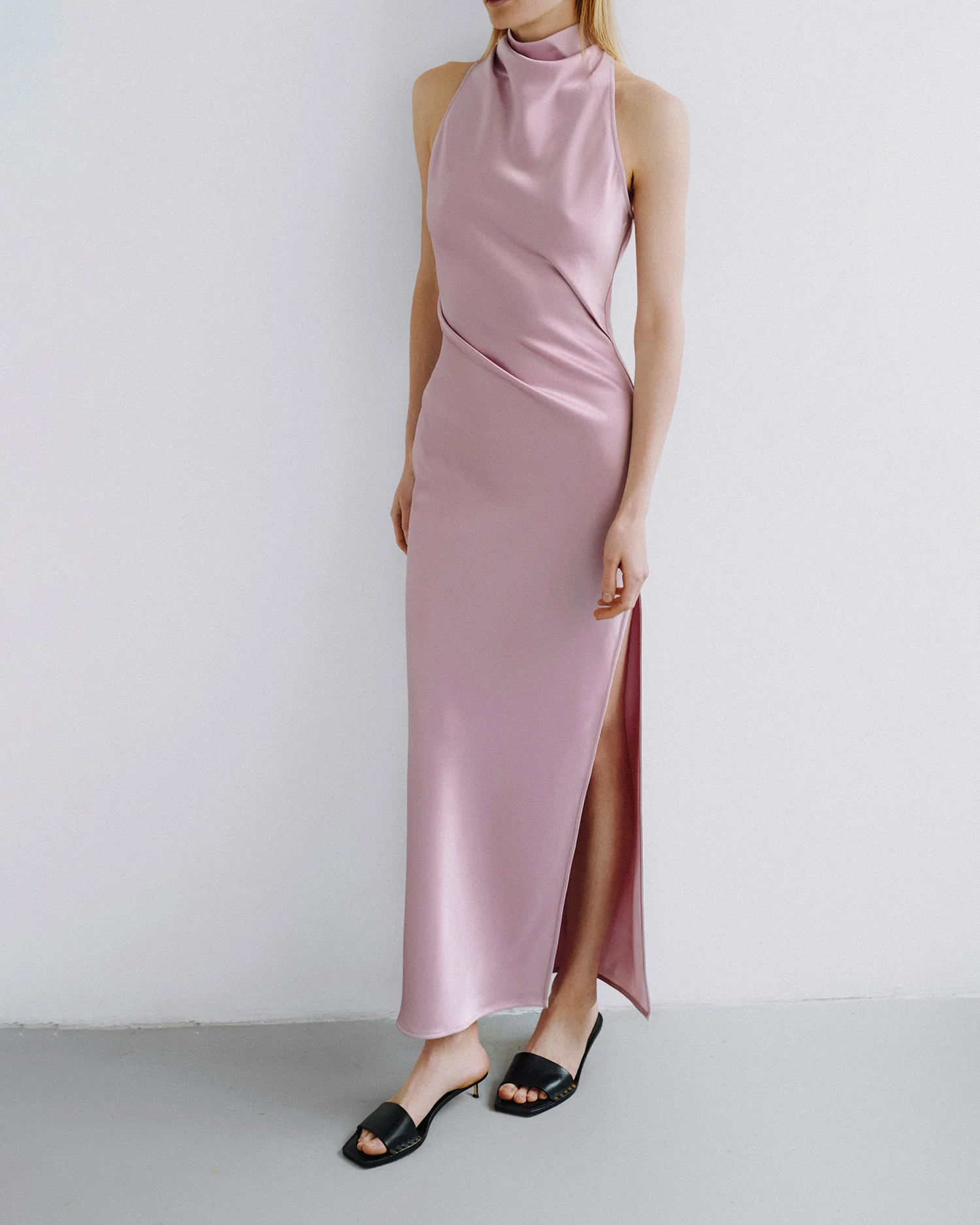 Peregrine - Cowl-Neck Satin Midi Dress - Dusty Pink - Image 2