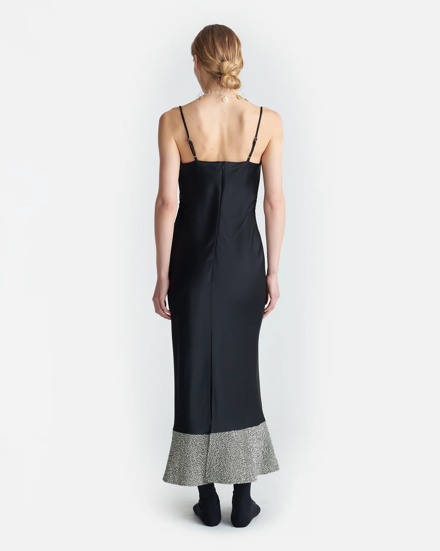 Ineke - Slip Satin and Loopback Cotton Dress - Black/Mouline - Image 2