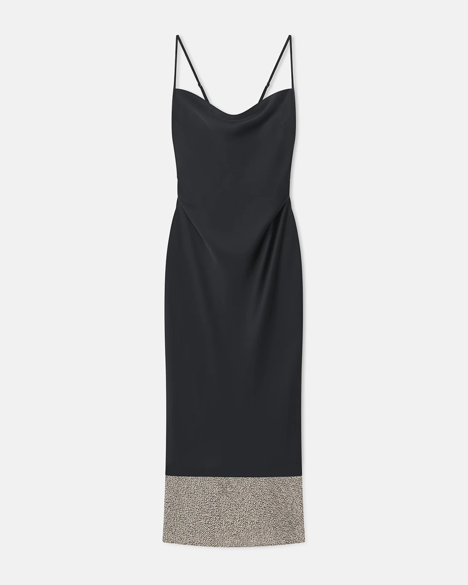 Ineke - Slip Satin and Loopback Cotton Dress - Black/Mouline - Image 3