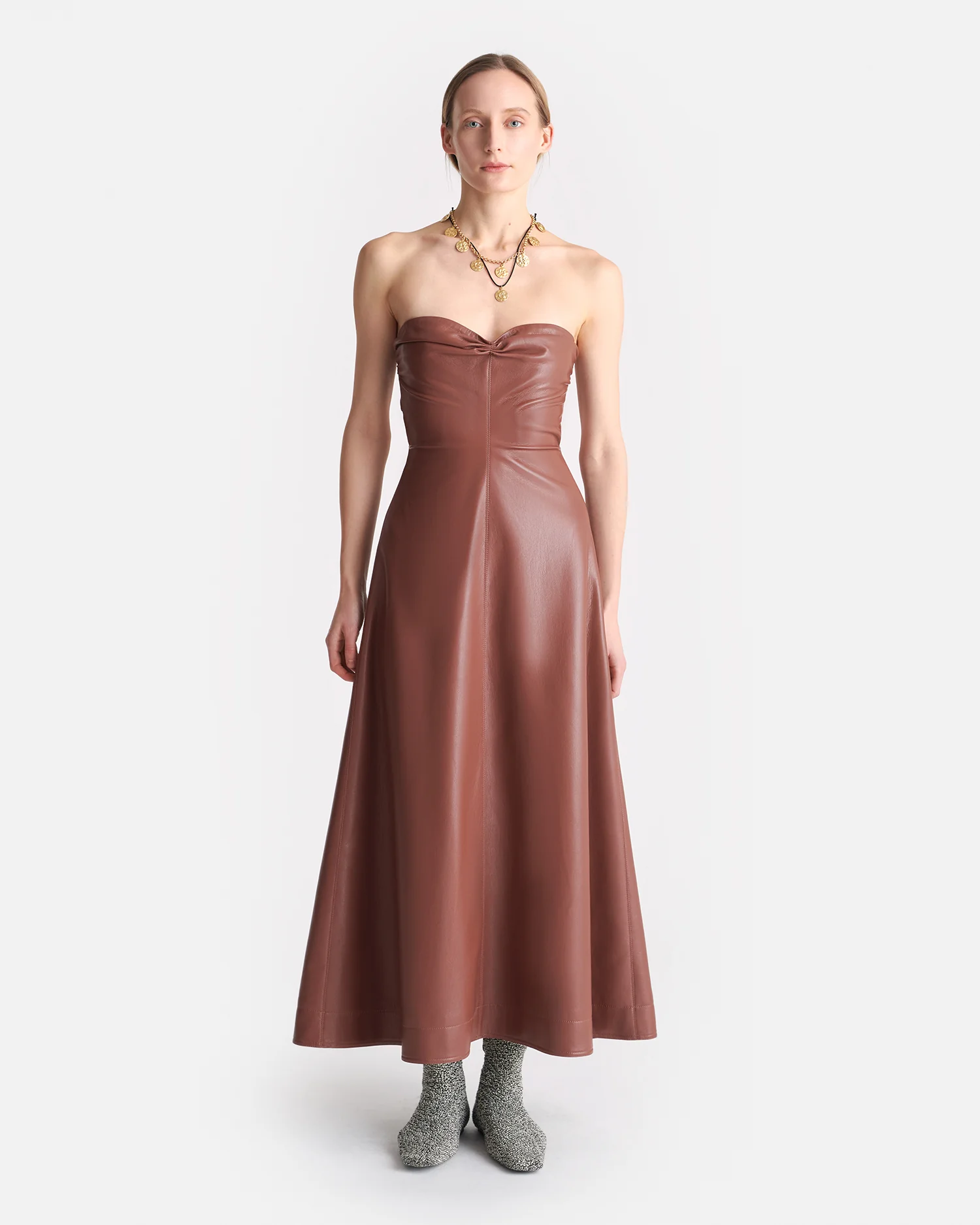Iwona - Okobor™ Alt-Leather Midi Dress - Henna/Black