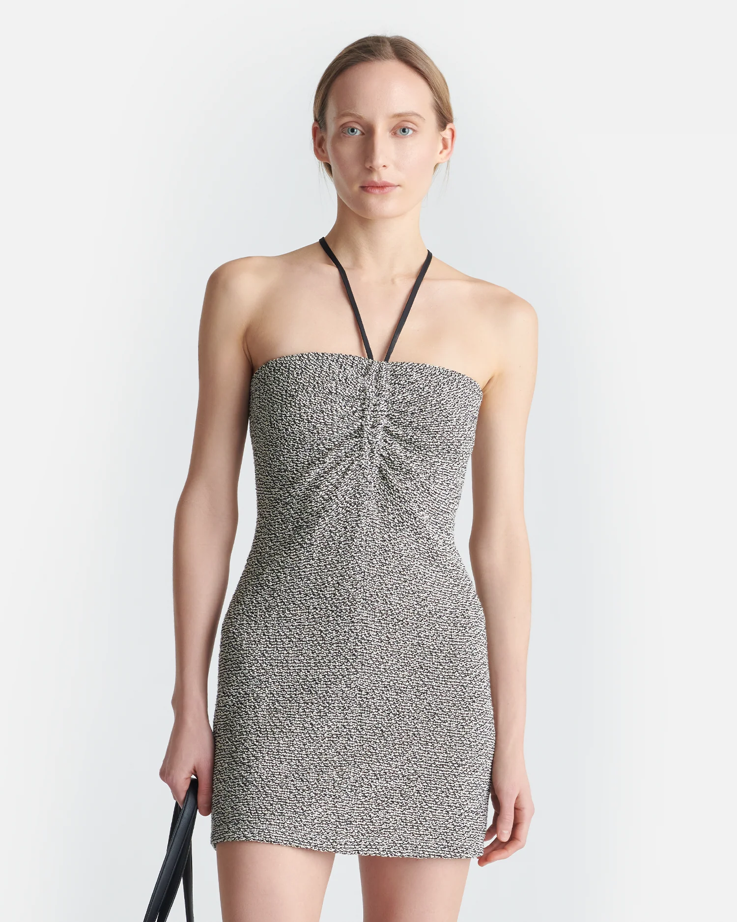 Rois - Loopback Cotton Mini Dress - Black/Creme Mouline - Image 2