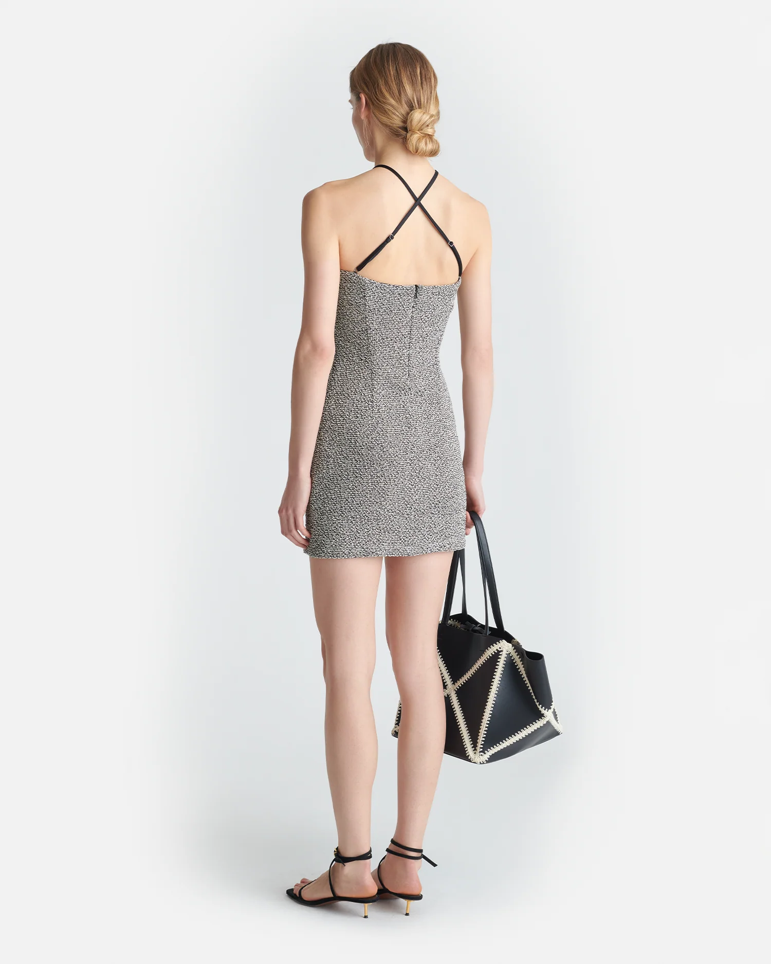 Rois - Loopback Cotton Mini Dress - Black/Creme Mouline - Image 3