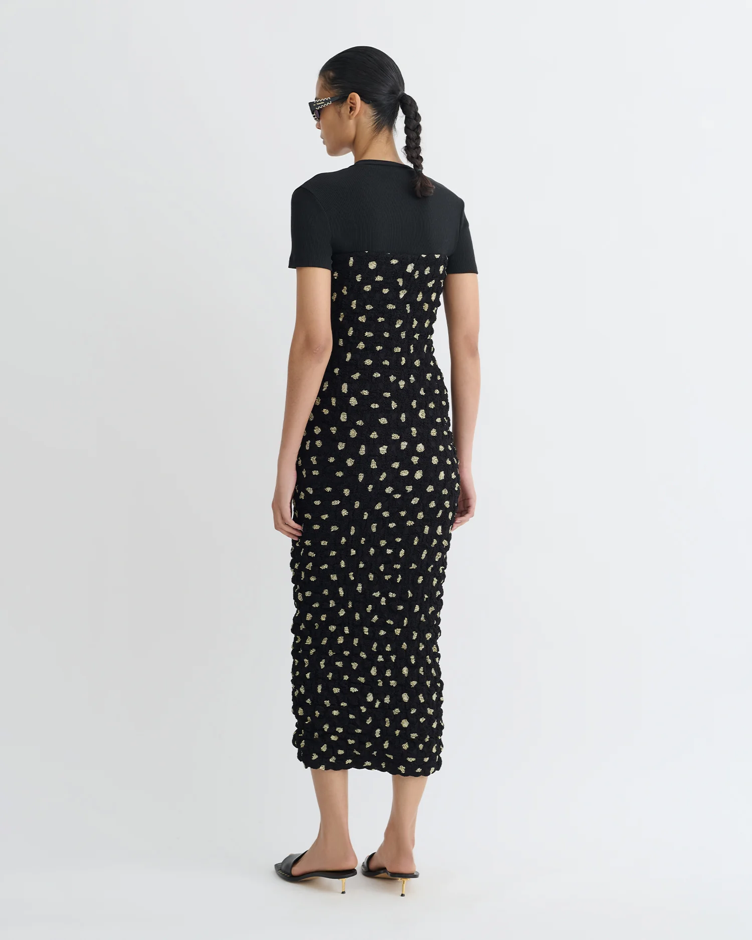 Haylen - Seersucker Tech Chiffon Midi Dress - Polka - Image 3