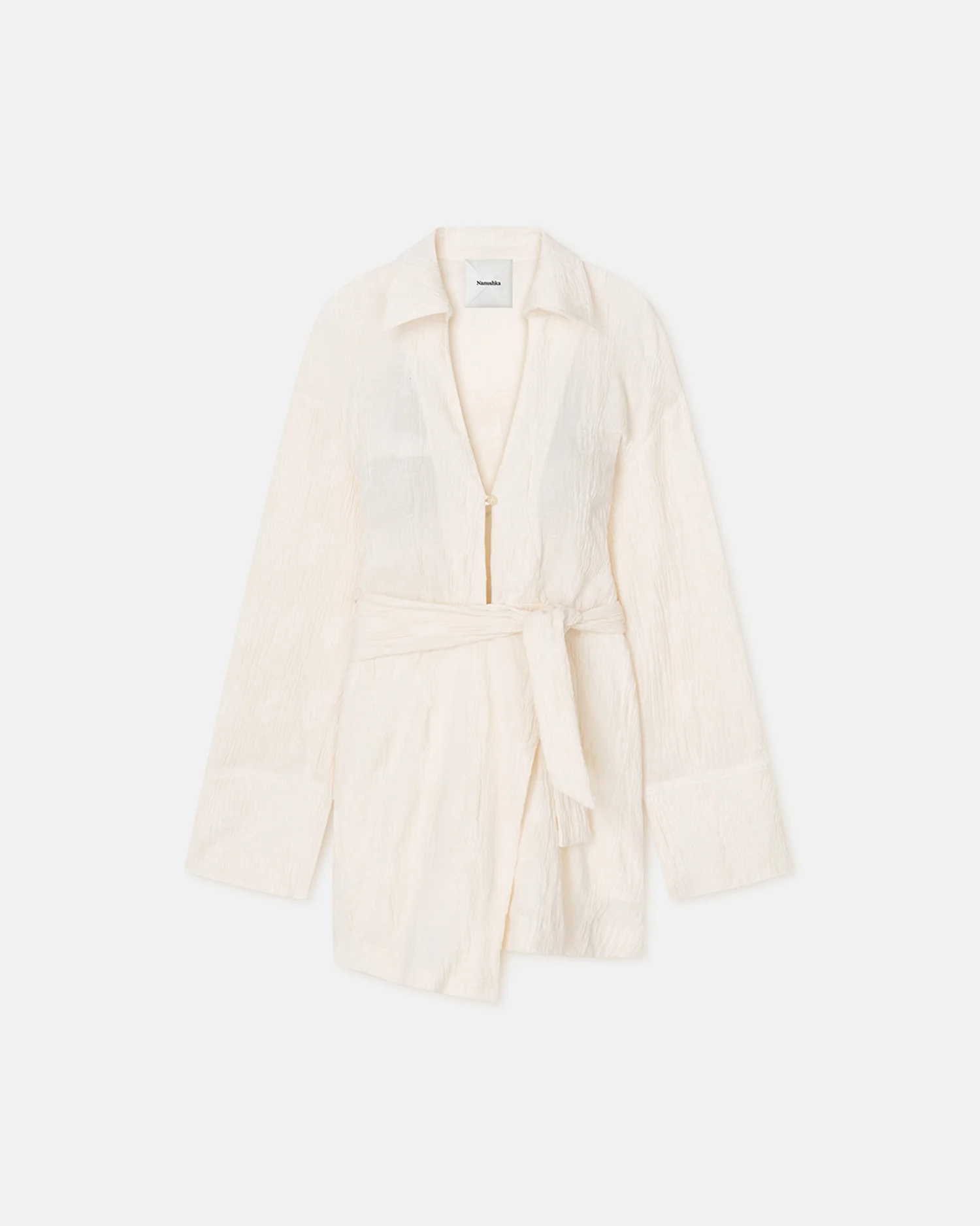 Yori - Seersucker Gauze Shirt Dress - White - Image 3