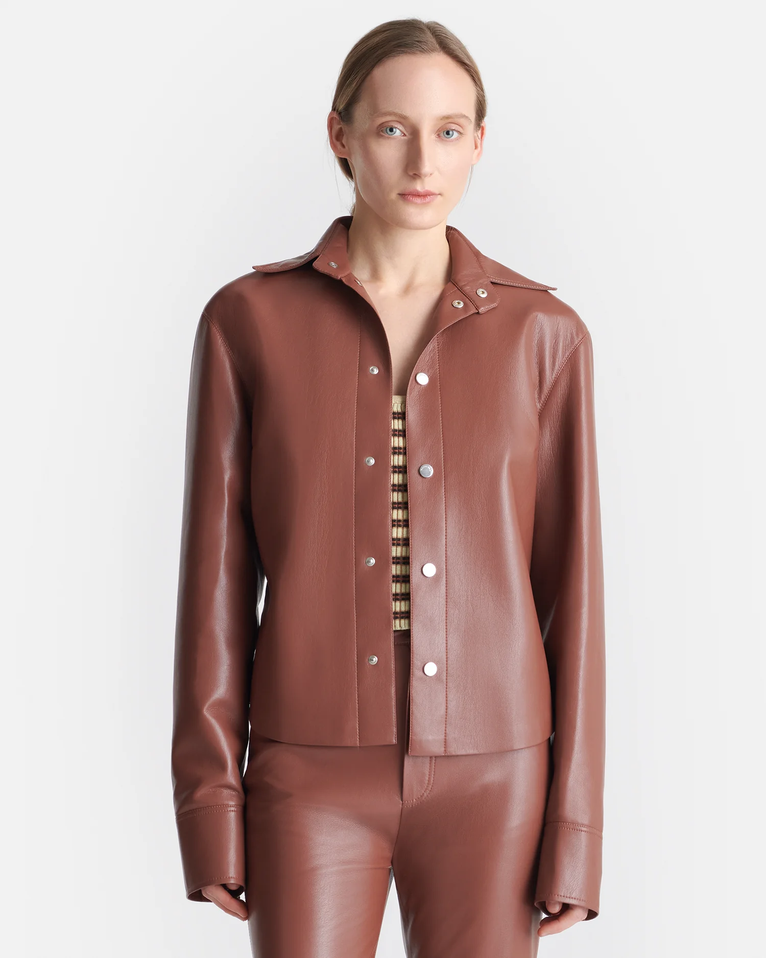 Bogna - Okobor™ Alt-Leather Shirt Jacket - Henna