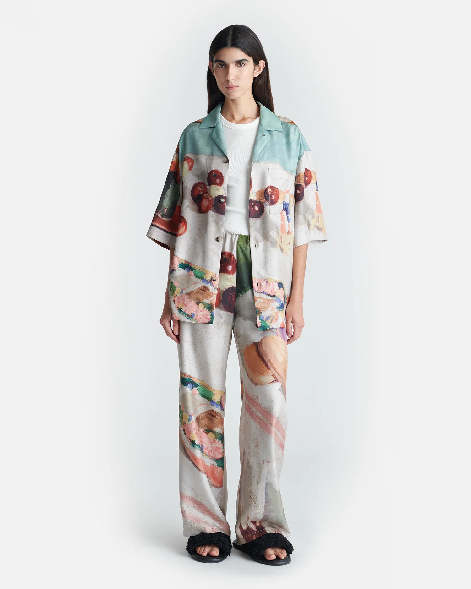 Brenda - Printed Silk Twill Pants - Gingerbread Heart