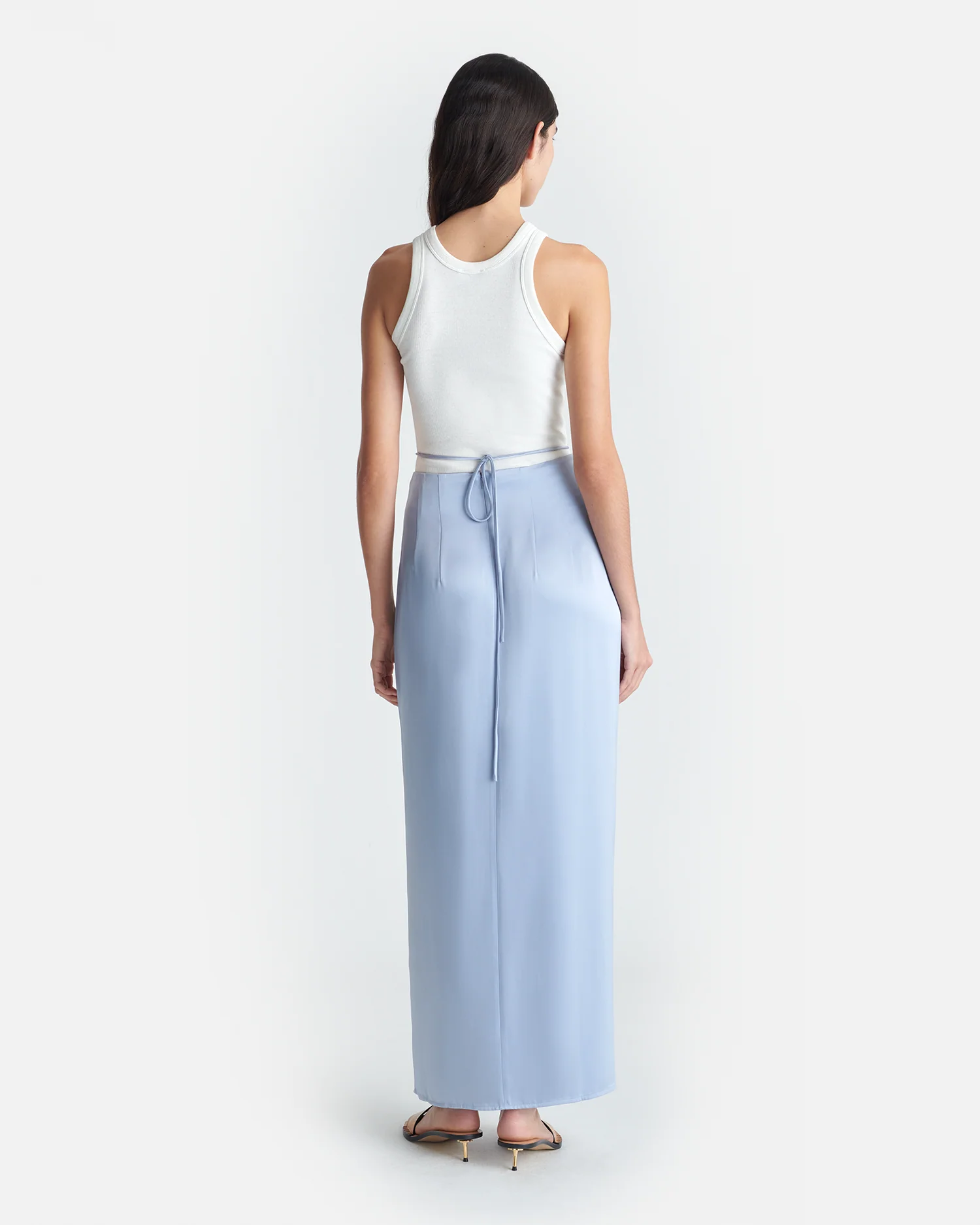 Lianne - Draped Slip Satin Midi Skirt - Ice Blue - Image 2