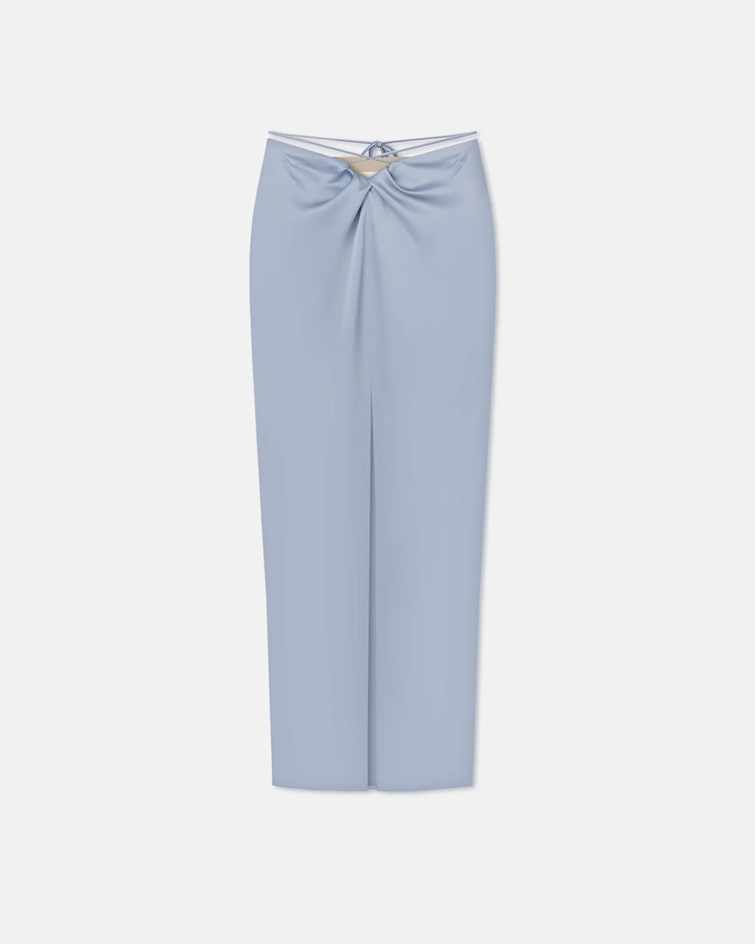 Lianne - Draped Slip Satin Midi Skirt - Ice Blue - Image 3