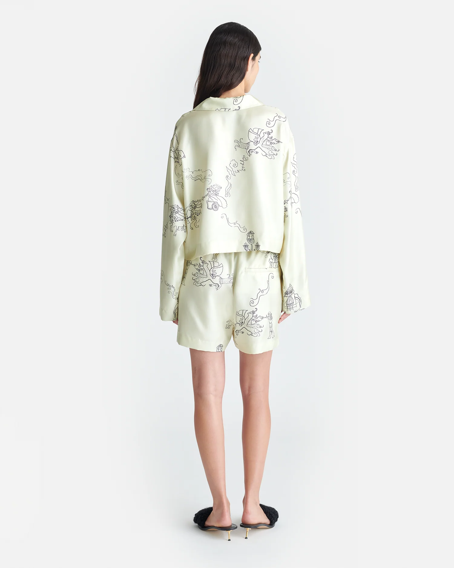 Dylla - Printed Tailored Silk Twill Shorts - Folktale - Image 3
