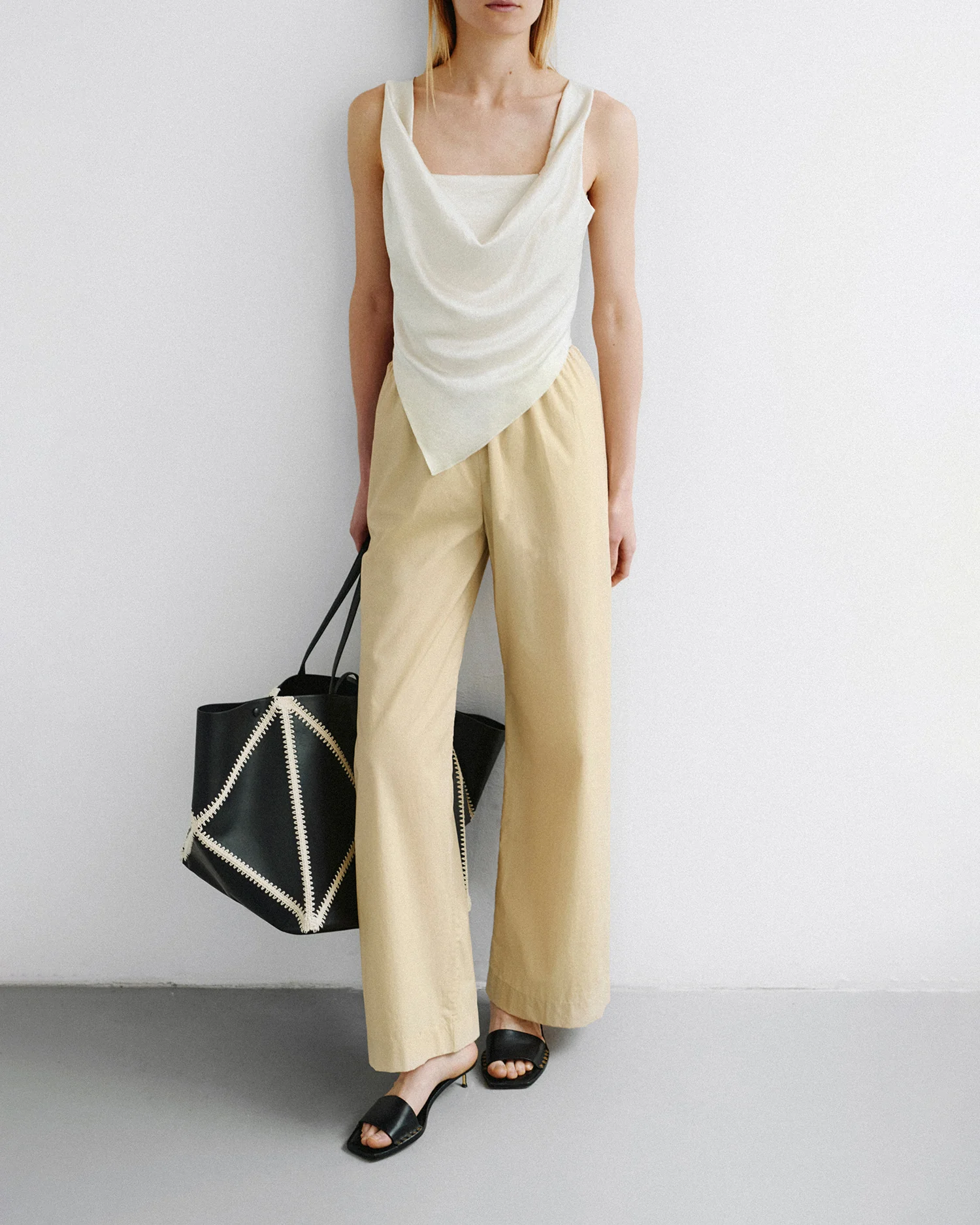 Petra - Sleeveless Draped Slip Satin Top - Ecru