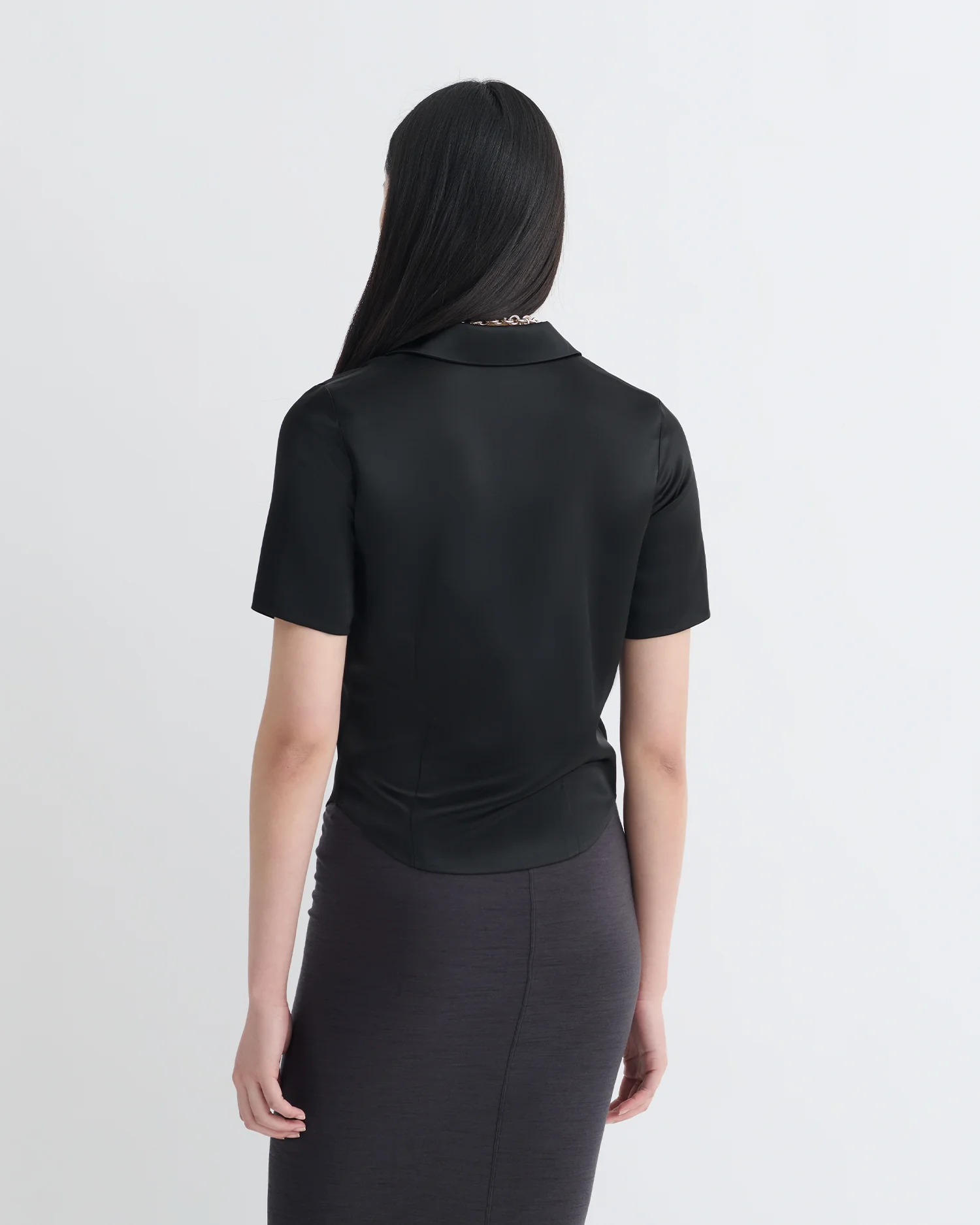 Clare - Slip Satin Shirt - Black - Image 2