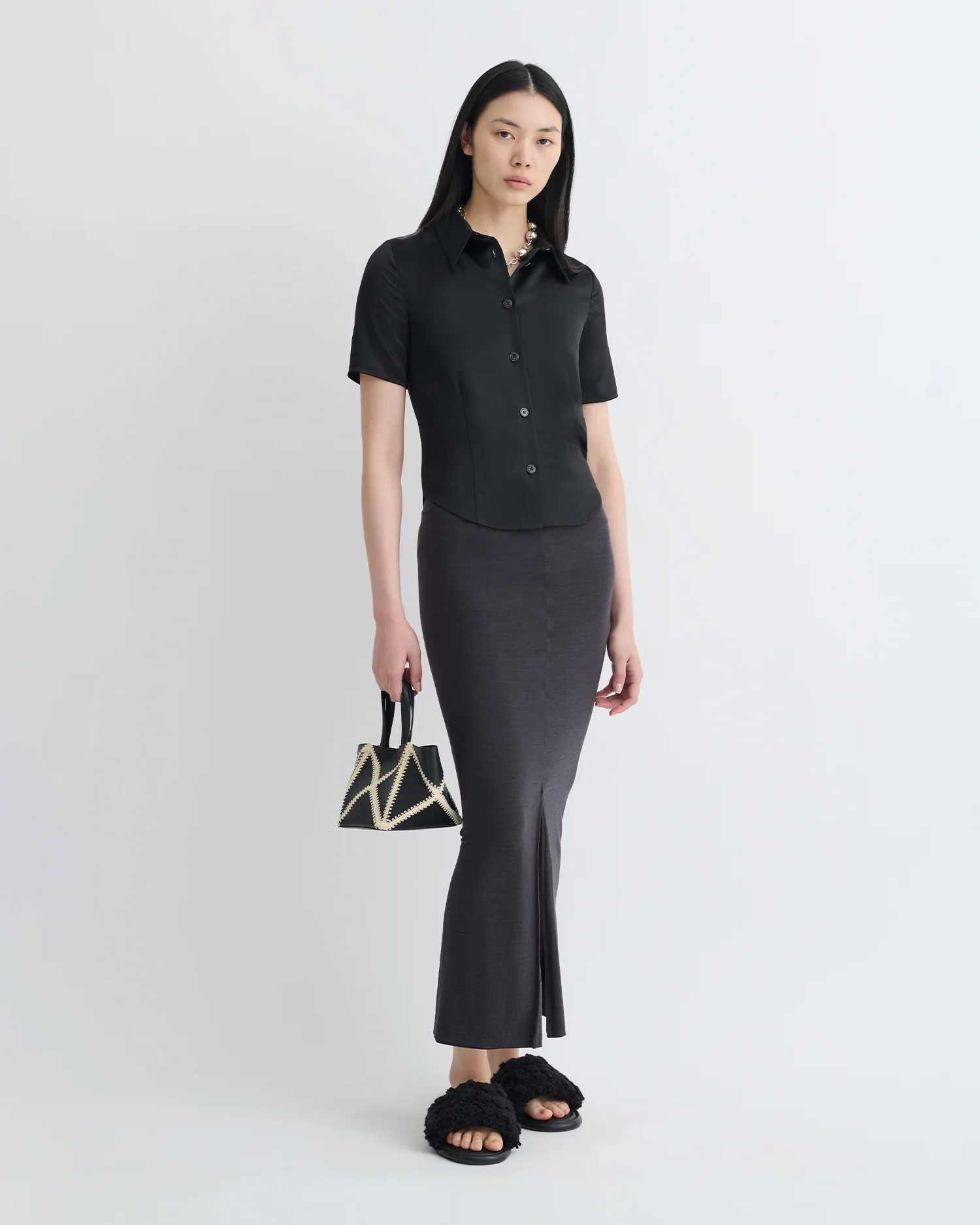 Clare - Slip Satin Shirt - Black - Image 3
