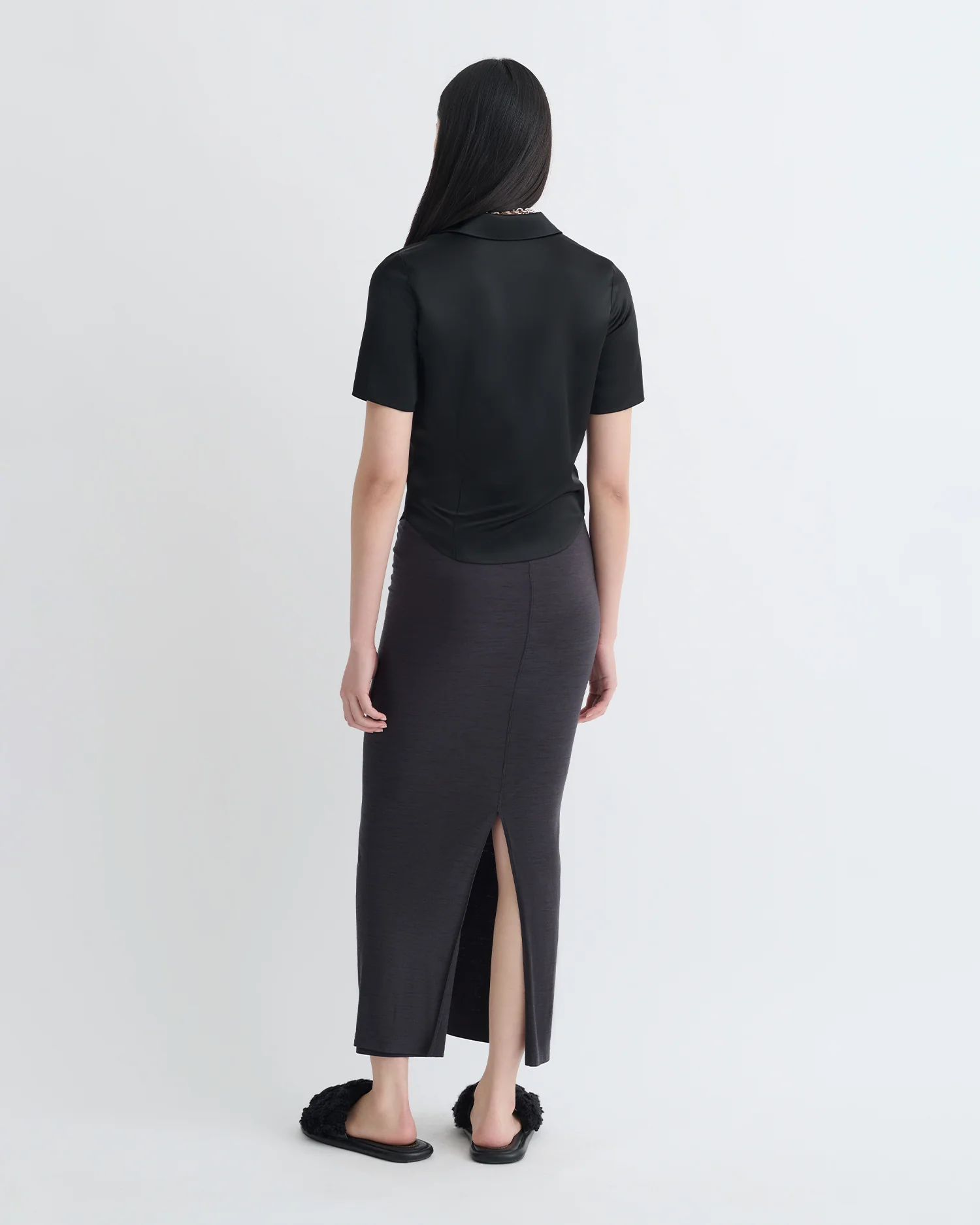 Clare - Slip Satin Shirt - Black - Image 4