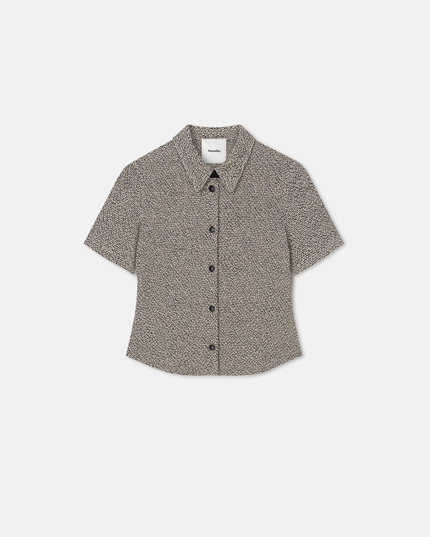 Clare - Loopback Cotton Shirt - Black/Creme Mouline - Image 4