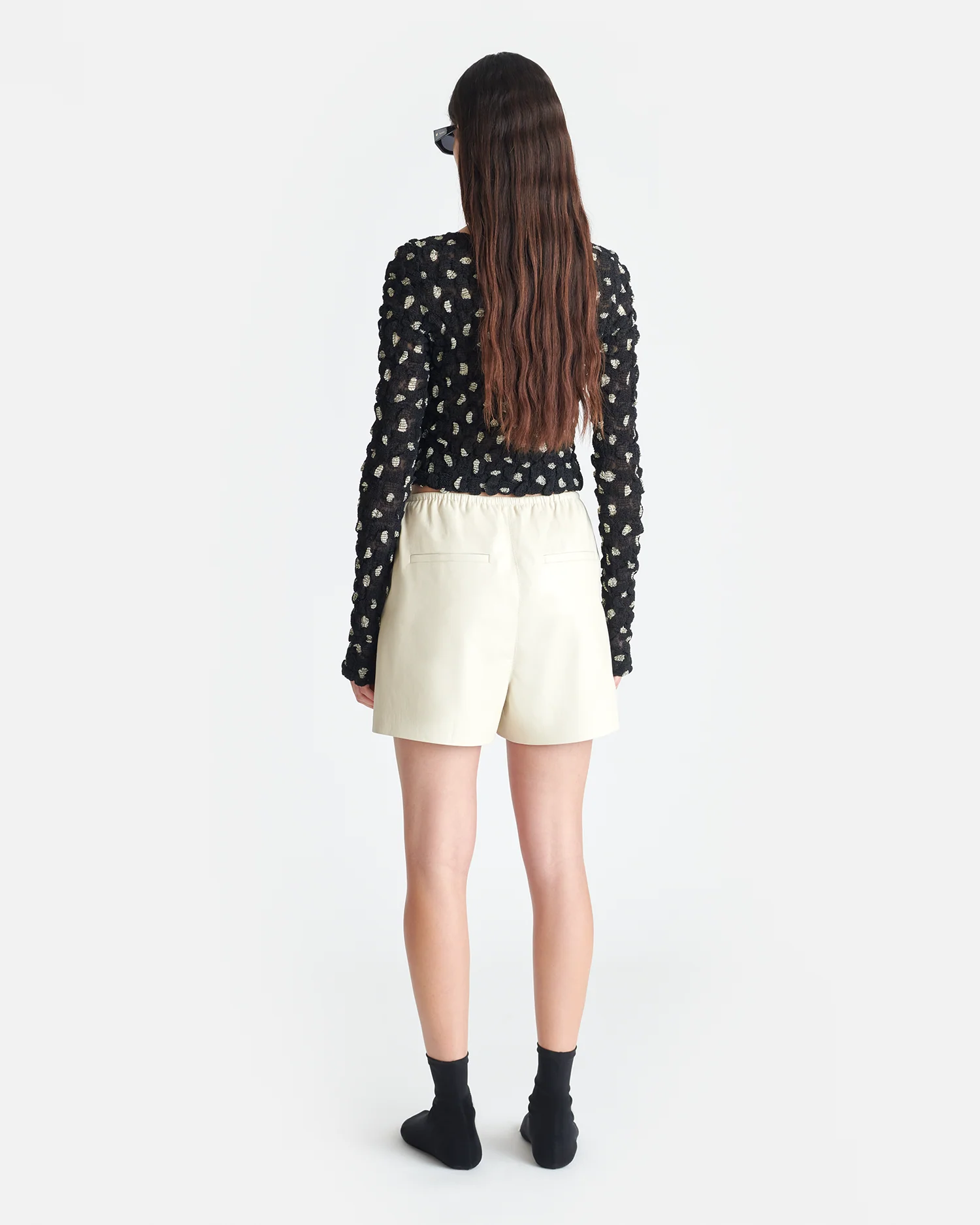 Jylan - Cropped Seersucker Tech Chiffon Top - Polka - Image 3