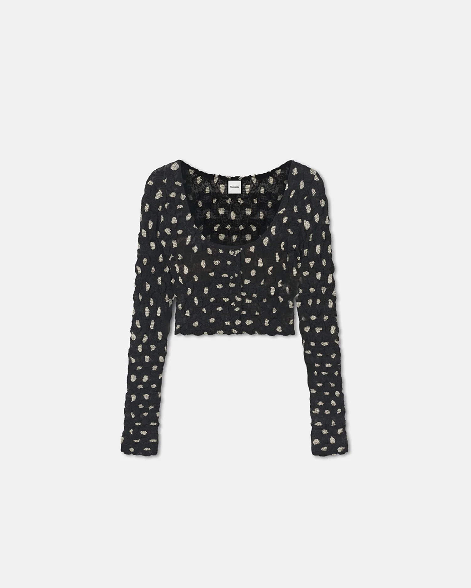 Jylan - Cropped Seersucker Tech Chiffon Top - Polka - Image 4