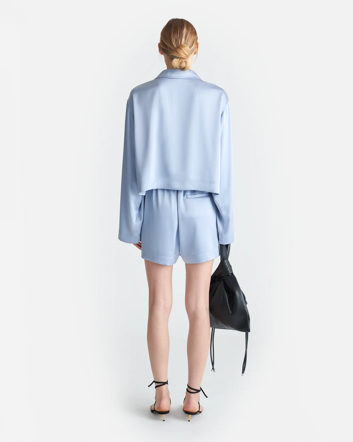 Vally - Cropped Slip Satin Shirt - Ice Blue - Image 3
