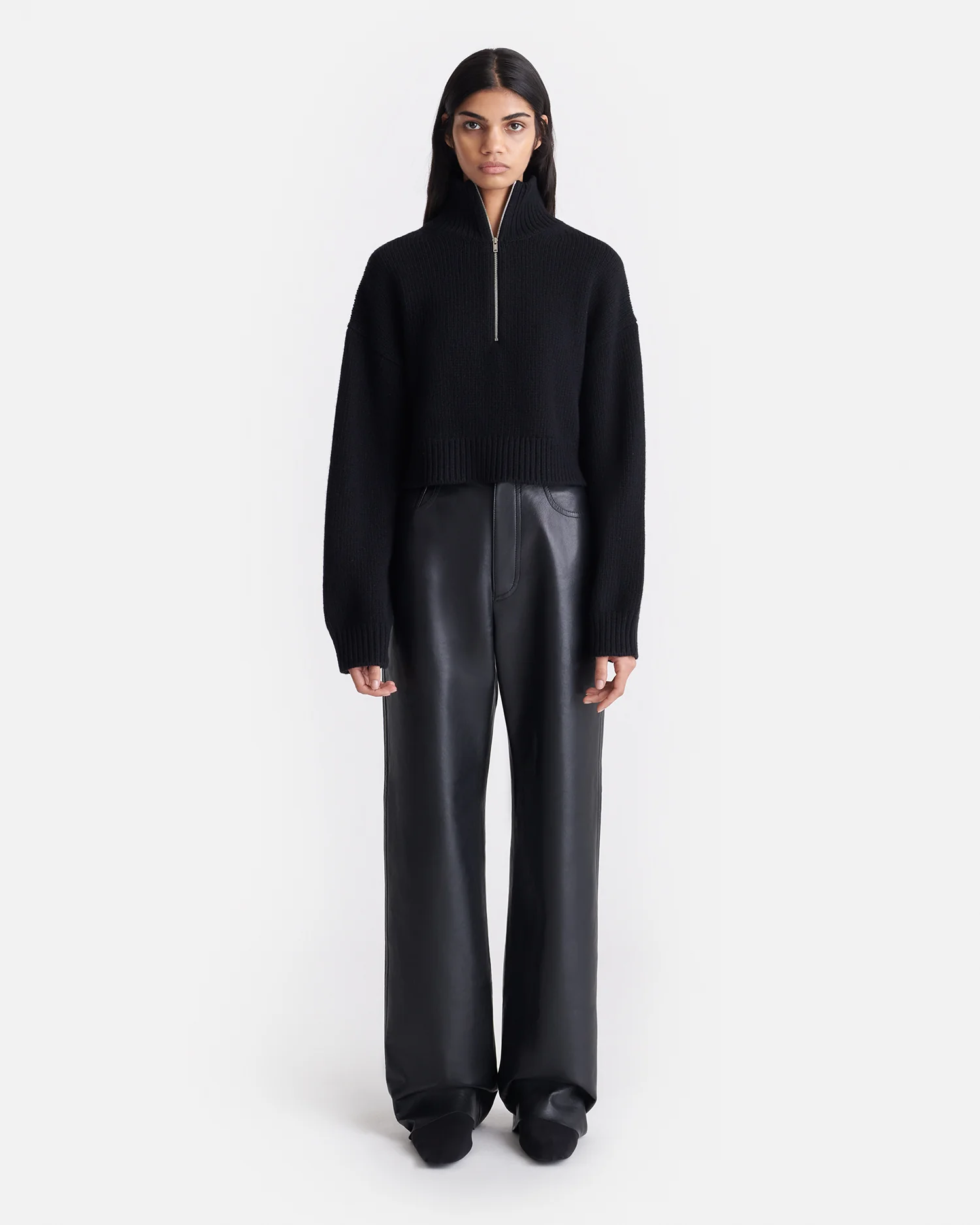 Sonore - Cropped Quarter Zip Sweater - Black - Image 2